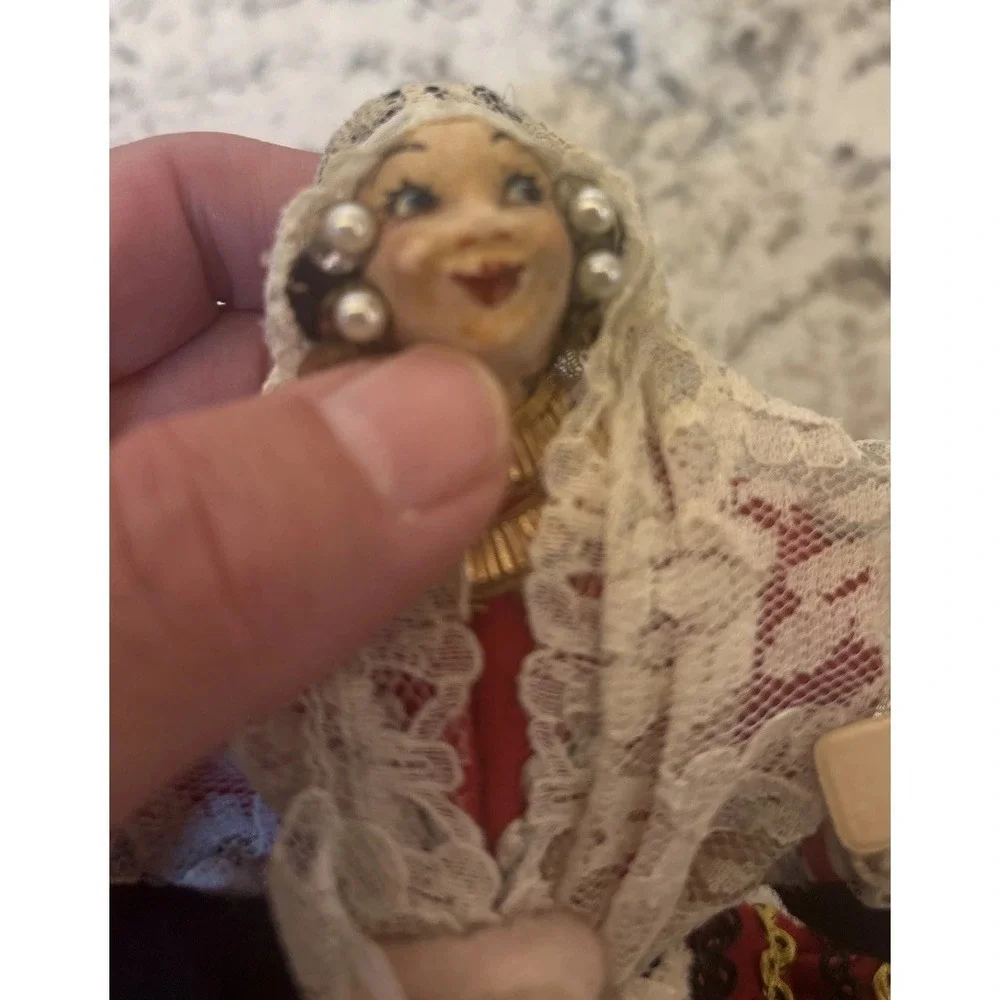 VTG Spanish Souvenir Folk Doll Fiesta Madrid Hand‎ Painted Face Original Tag
